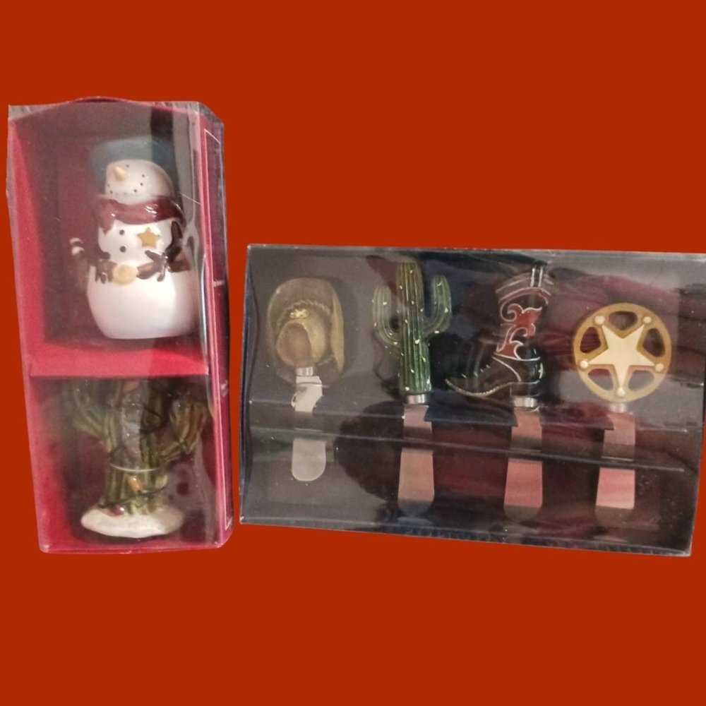 St. Nicholas Square Happy Trails Holiday Salt & Pepper Shakers Set With Western - Picture 3 of 5